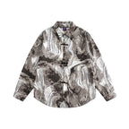 Unisex Boxy Overshirt Jacket with Marble Print and Traditional Toggle Closure Look Fashion Glam
