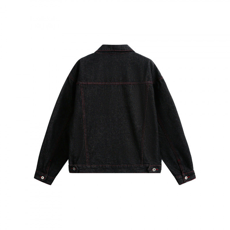 Unisex Boxy Denim Jacket with contrasting decorative stitching and flap pockets Fashion Glam