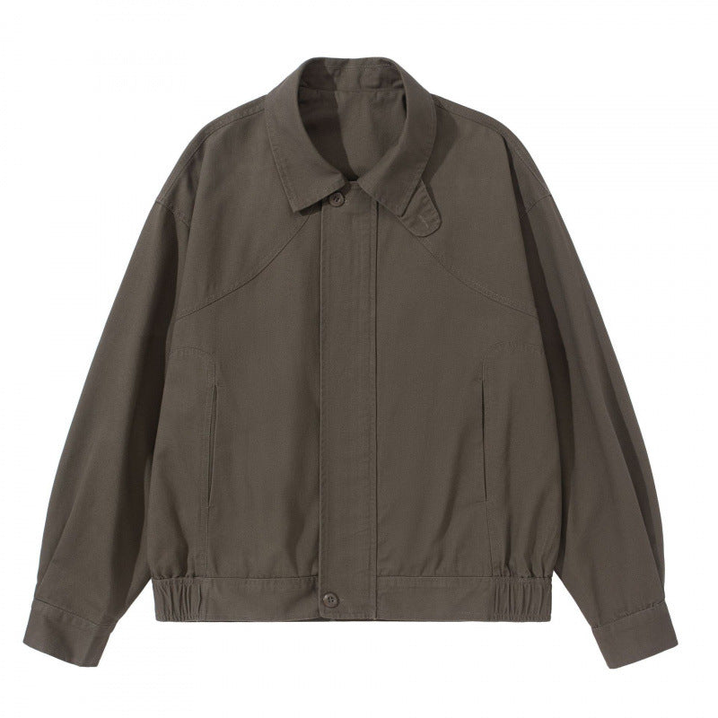 Men's Lightweight Boxy Field Jacket with Shirt Collar, Concealed Button Placket and Elastic Hem Fashion Glam