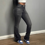 Women's high-waisted flared jeans with side button opening & sculpting fit Fashion Glam