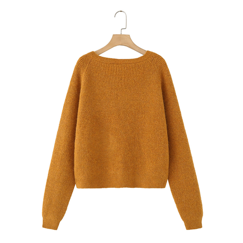 Ladies chunky knitted pullover with boat neck and cropped cut Fashion Glam