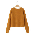 Ladies chunky knitted pullover with boat neck and cropped cut Fashion Glam
