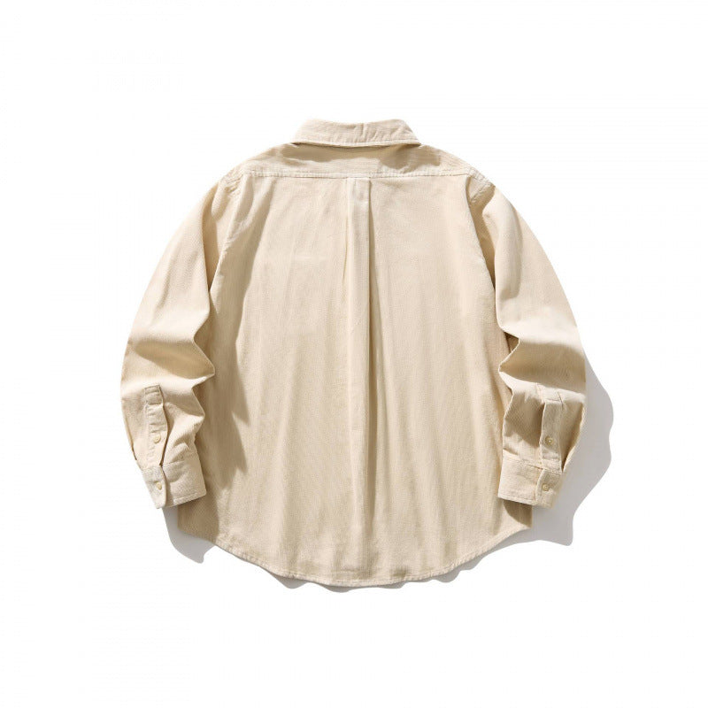 Unisex Boxy Cord Shirt in Overshirt Style with Button-Down Collar and Patch Chest Pocket Fashion Glam