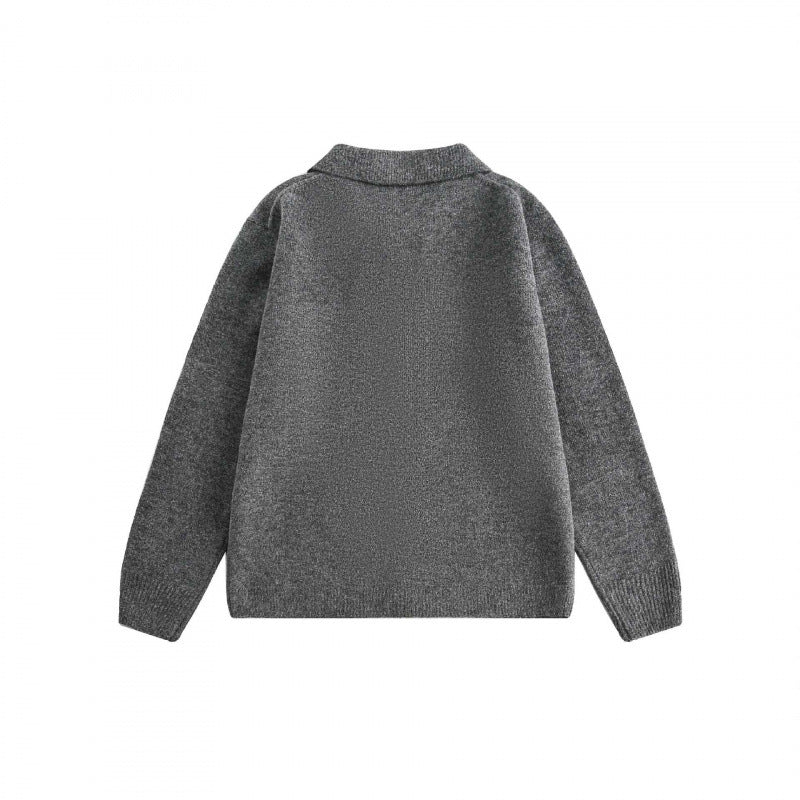 Unisex Boxy Knit Cardigan with Shirt Collar and Continuous Button Placket Fashion Glam