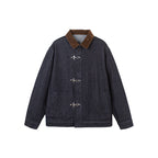 Men's Boxy Denim Jacket with Cord Collar and Metal Toggle Closures Fashion Glam