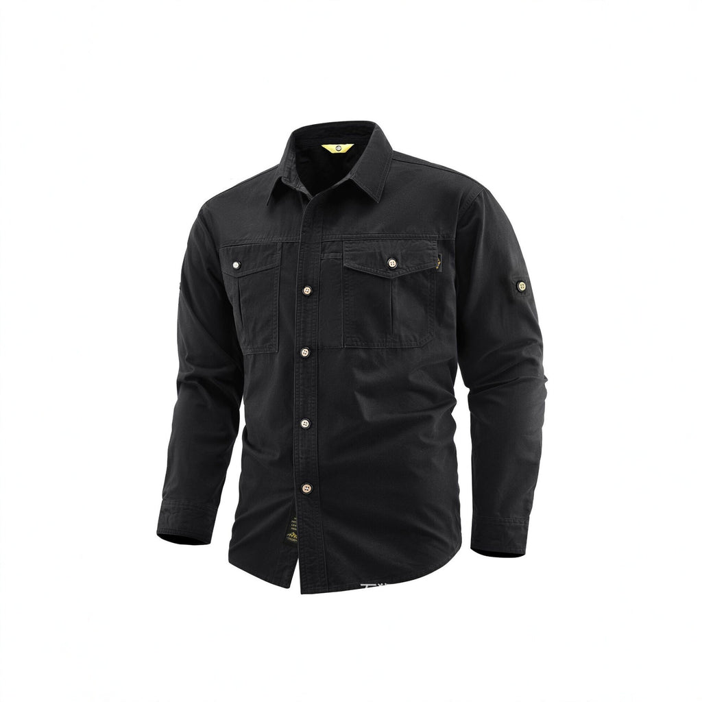 Men's Canvas Overshirt in Field Style with Chest Flaps and Full Button Placket Fashion Glam