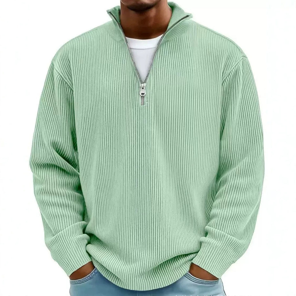 Men's ribbed knit pullover with half-zip and stand-up collar Fashion Glam