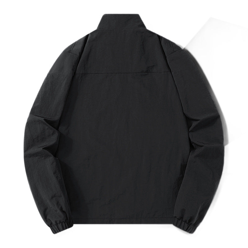 Men's Lightweight Cotton Blend Transitional Jacket with Stand-Up Collar and Concealed Zipper Fashion Glam