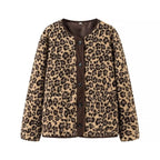 Ladies short jacket with leopard print and teddy fleece button placket Fashion Glam