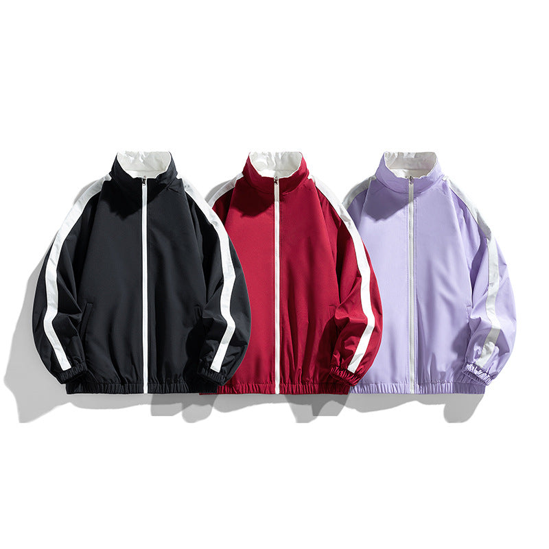 Ladies Lightweight Oversized Training Jacket with Stand-Up Collar, Contrast Stripes and Elastic Hem Fashion Glam