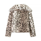 Women Padded Faux Fur Coat with Leopard Print, Oversized Silhouette and Stand-Up Collar Fashion Glam