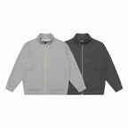 Unisex Boxy-Fleece-Zip Jacket with Stand-Up Collar and Inseam Pockets Fashion Glam