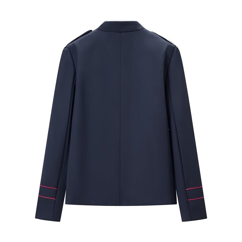 Women’s military-inspired parade jacket with stand-up collar and decorative button placket Fashion Glam