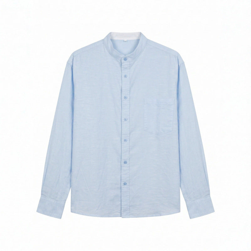 Men's Lightweight Cotton Oxford Shirt with Stand Collar and Chest Pocket Fashion Glam