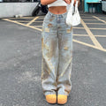 Women's high-cut wide-cut destroyed jeans with rust effect and casual fit Fashion Glam