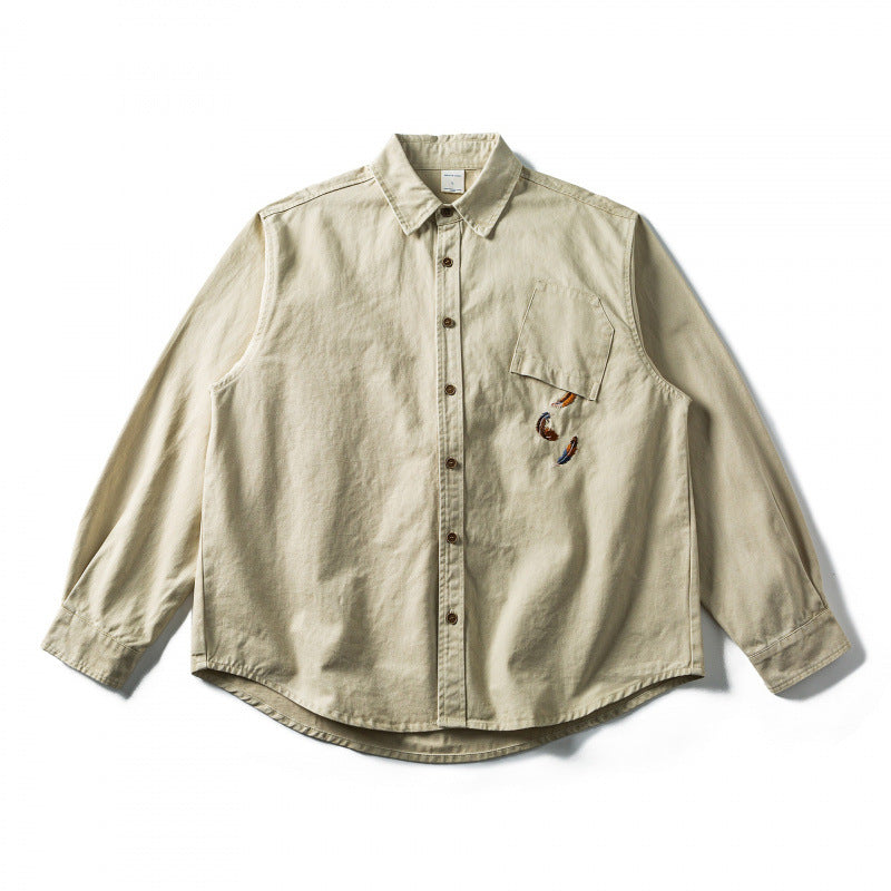 Unisex Oversize Shirt Jacket made of Canvas Cotton Blend with Chest Pocket and Decorative Embroidery Fashion Glam