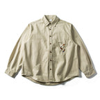 Unisex Oversize Shirt Jacket made of Canvas Cotton Blend with Chest Pocket and Decorative Embroidery Fashion Glam