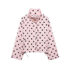Women's Lightweight Polka Dot Windbreaker with Stand Collar, Drawstring and Button Placket Fashion Glam