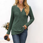 Ladies fine ribbed knit shirt with deep V-neck and tunic length Fashion Glam