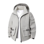 Men's Technical Utility Hooded Jacket with Multiple Flap Pockets and Wind-Resistant Softshell Fashion Glam