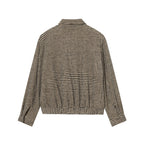 Women Boxy Short Jacket made of Wool Blend with Houndstooth Pattern, Zipper and Shirt Collar Fashion Glam