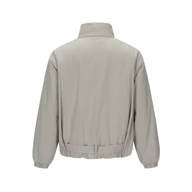 Men's short technical jacket with high stand-up collar, waist belt and elastic cuffs Fashion Glam