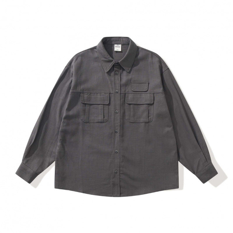 Unisex Boxy Overshirt Jacket in Utility Style with Patch Flap Pockets and Shirt Collar Fashion Glam
