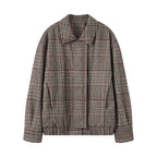 Women's Oversize Short Jacket in Houndstooth Pattern with Stand Collar and Elastic Hem Fashion Glam