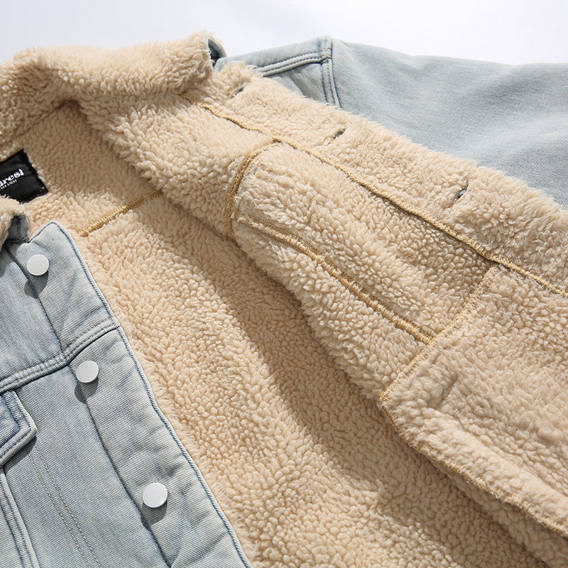 Unisex Oversize Denim Jacket with Teddy Lining and Sherpa Collar Fashion Glam