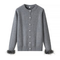Women's Knit Cardigan with Pearl Buttons and Luxurious Faux Fur Cuffs Fashion Glam