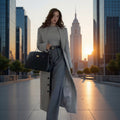 Women Elegant long wool blend coat in clean cut with concealed button placket and dropped shoulder Fashion Glam