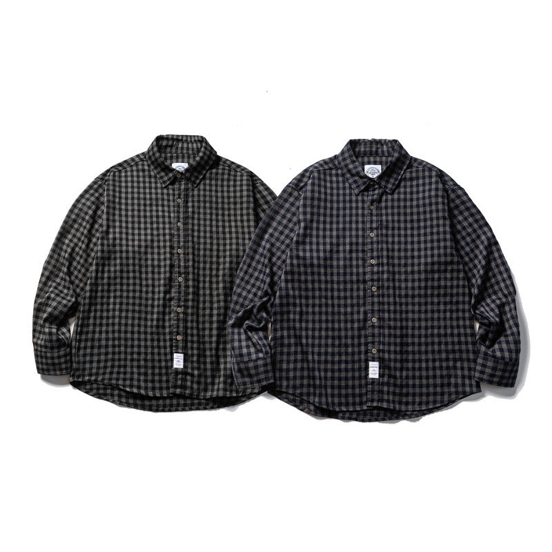 Unisex Oversize Check Flannel Shirt with Shirt Collar, Button Front and Rounded Hem Fashion Glam