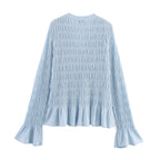 Women's gathered smock cardigan with V-neck and ruffle sleeves Fashion Glam