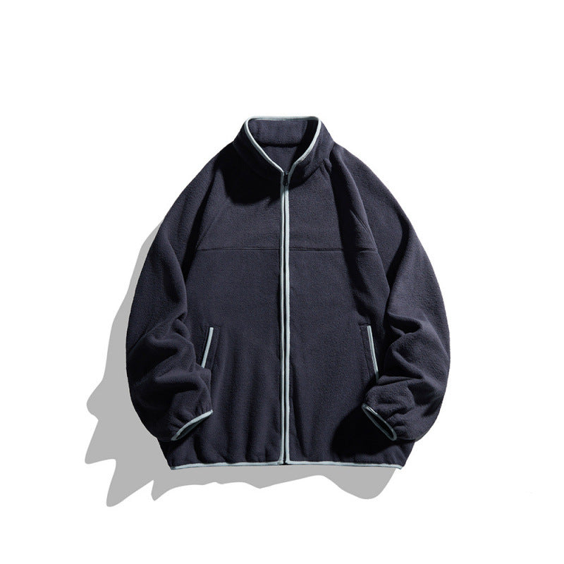 Unisex fleece jacket with full zip in oversized boxy cut, stand-up collar and contrast piping Fashion Glam