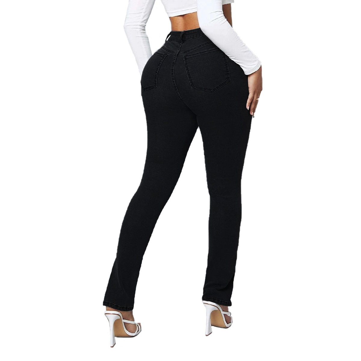 Women's Sculpting High-Waist Skinny Jeans with Knee Slits and Ankle Zippers Fashion Glam