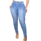 Ladies High-Waist Cargo-Skinny-Jeans with Seam Panels and Pockets Fashion Glam
