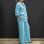 Women's Relaxed-Buttondown-Shirt and High-Waist-Palazzo in Linen Look Fashion Glam