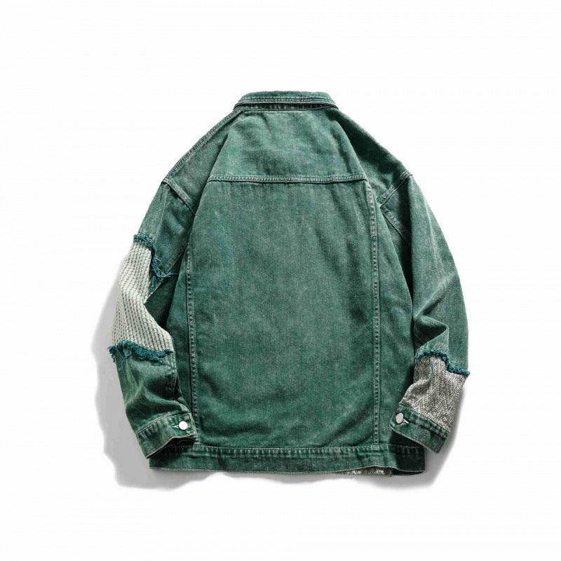 Unisex Oversize Jeans Jacket with Patchwork Knit Inserts and Used Look Fashion Glam