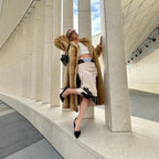Ladies Long High-Pile Faux Fur Coat with Lapel Collar Fashion Glam