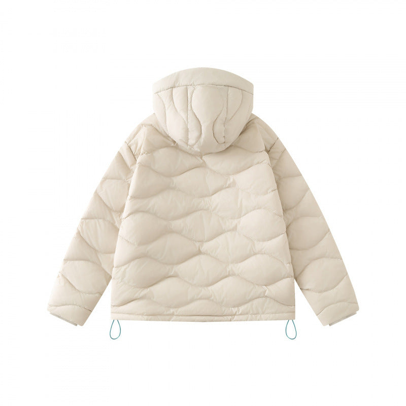 Unisex Short cut padded hooded jacket with wave quilting, two-way zipper and adjustable hem Fashion Glam