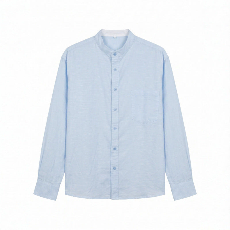 Men's Lightweight Cotton Oxford Shirt with Stand Collar and Chest Pocket Fashion Glam