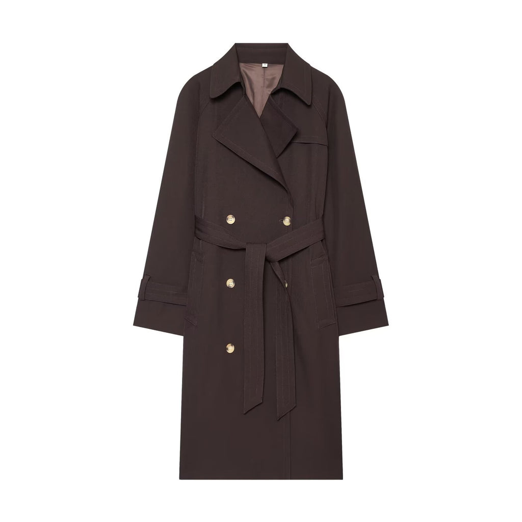 Women's Double-Breasted Trench Coat with Waist Belt and Raglan Sleeves Fashion Glam