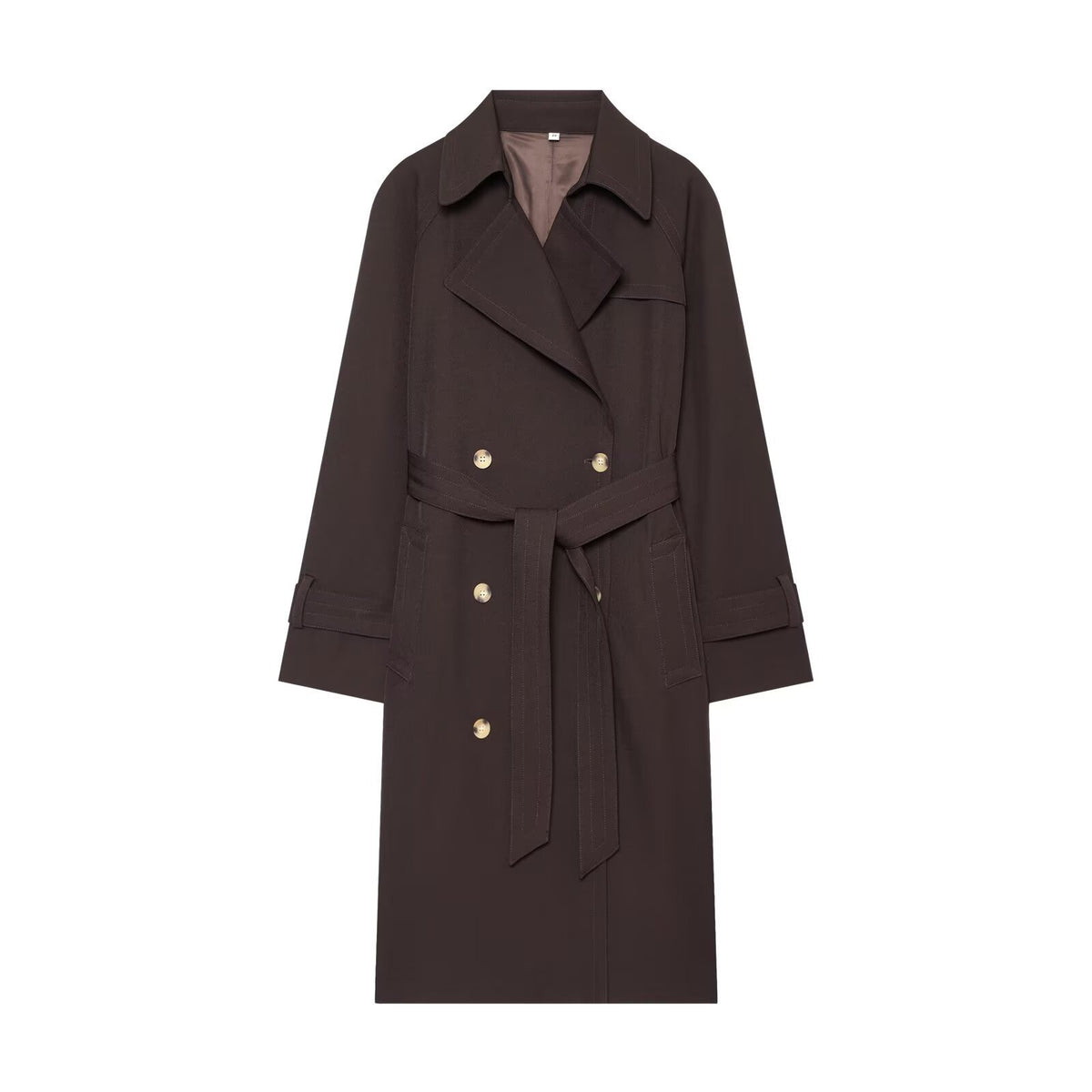 Women's Double-Breasted Trench Coat with Waist Belt and Raglan Sleeves Fashion Glam