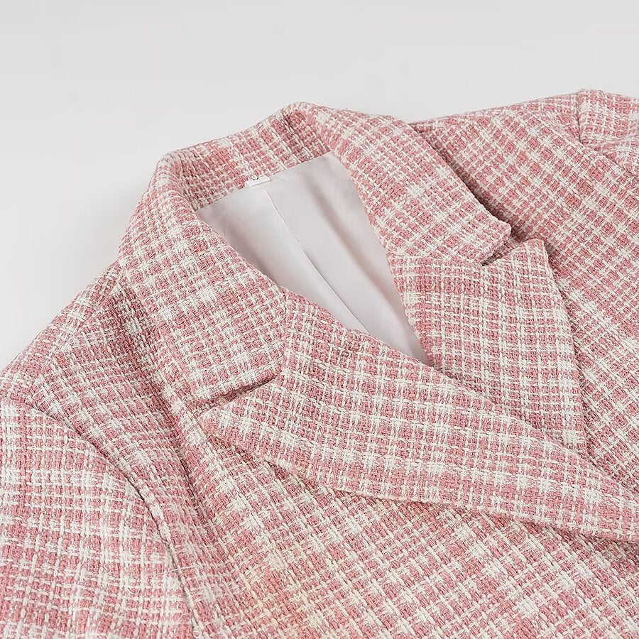 Women's Short Cut Boucle Blazer with Double Breasted Decorative Button Placket and Textured Weave Look Fashion Glam