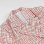Women's Short Cut Boucle Blazer with Double Breasted Decorative Button Placket and Textured Weave Look Fashion Glam
