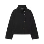 Women's Short Boxy Wool Coat with Asymmetrical Button Placket and Stand-up Collar Fashion Glam
