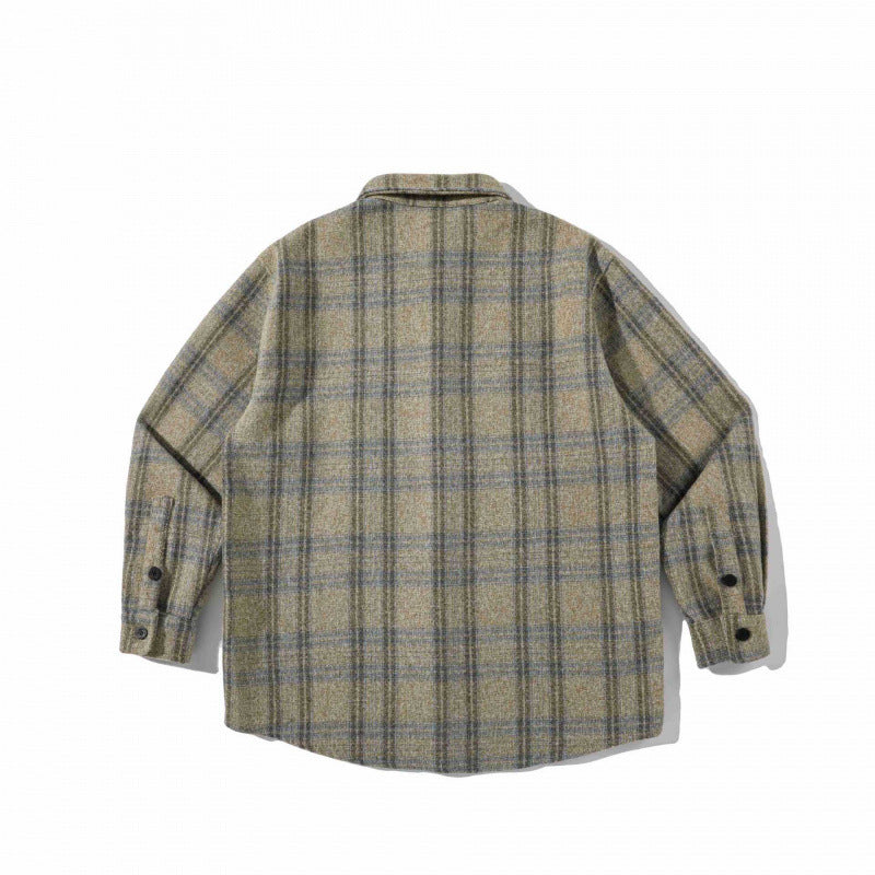 Unisex Boxy Overshirt made of wool blend with check pattern and chest pocket Fashion Glam