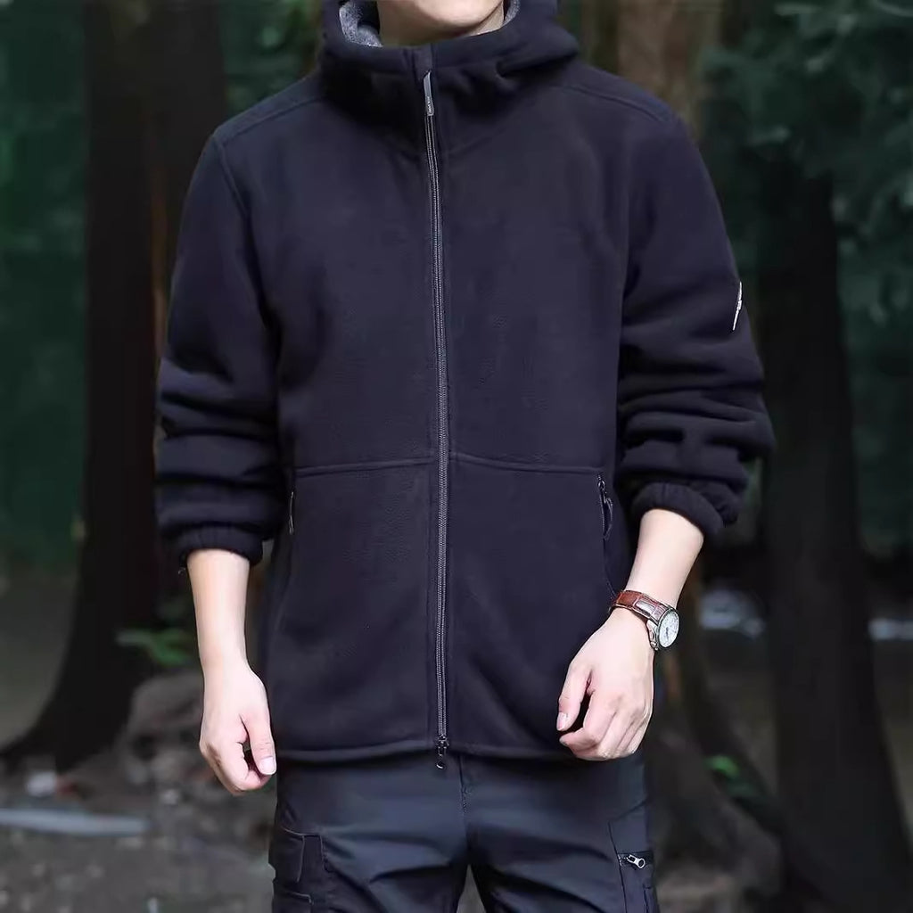 Men's hoodie fleece jacket with Sherpa lining, two-way zipper and wind-resistant front Fashion Glam