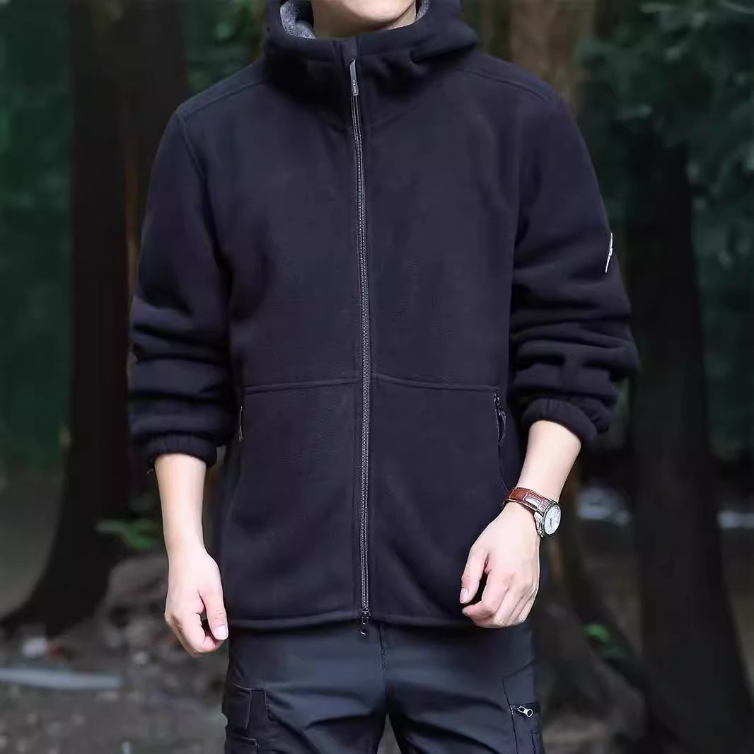 Men's hoodie fleece jacket with Sherpa lining, two-way zipper and wind-resistant front Fashion Glam