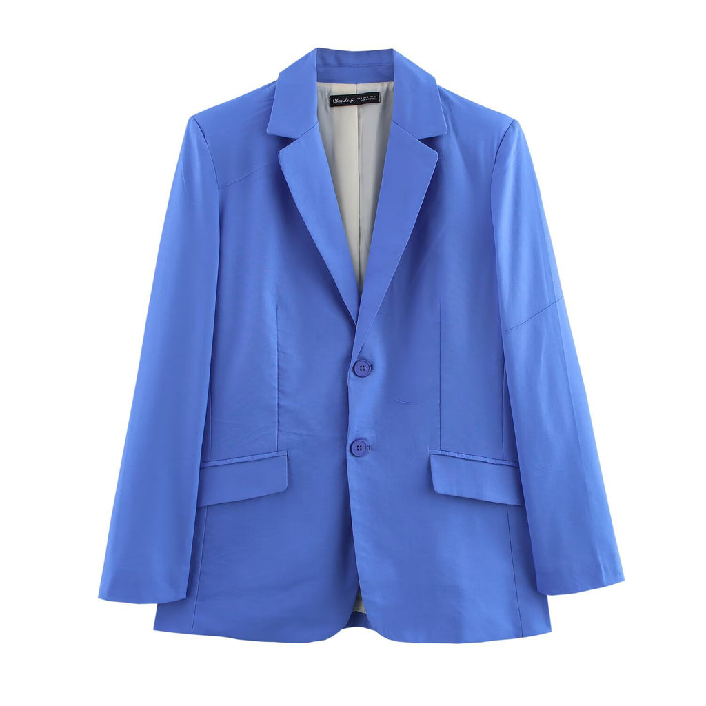 Women's Oversized Single-Breasted Blazer with Notch Lapels, Two Buttons and Flap Pockets Fashion Glam